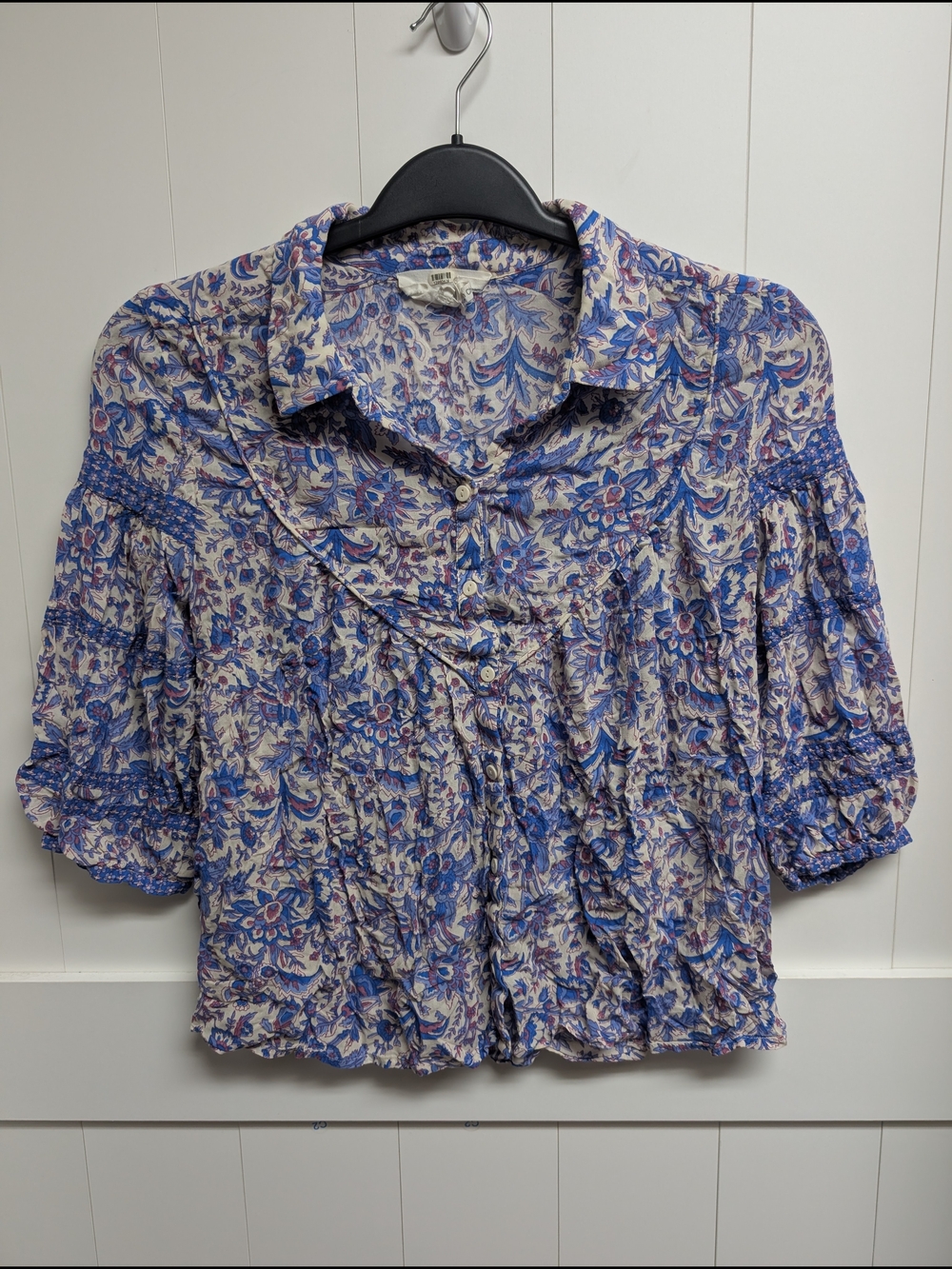 ba&sh Floral Blue and White Button-Up Blouse